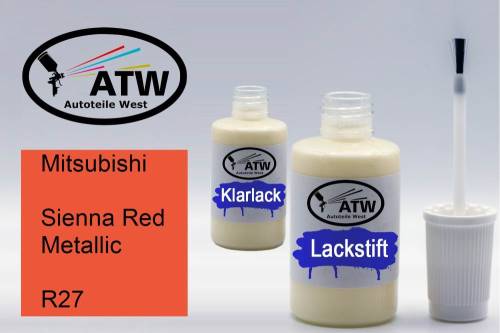 Mitsubishi, Sienna Red Metallic, R27: 20ml Lackstift + 20ml Klarlack - Set, von ATW Autoteile West.